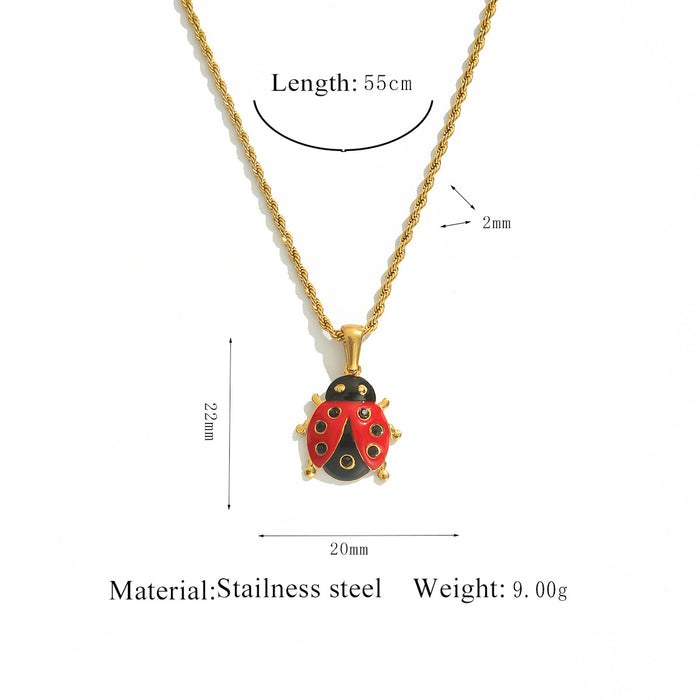 Wholesale Colorful Enamel Ladybug Stainless Steel Necklace