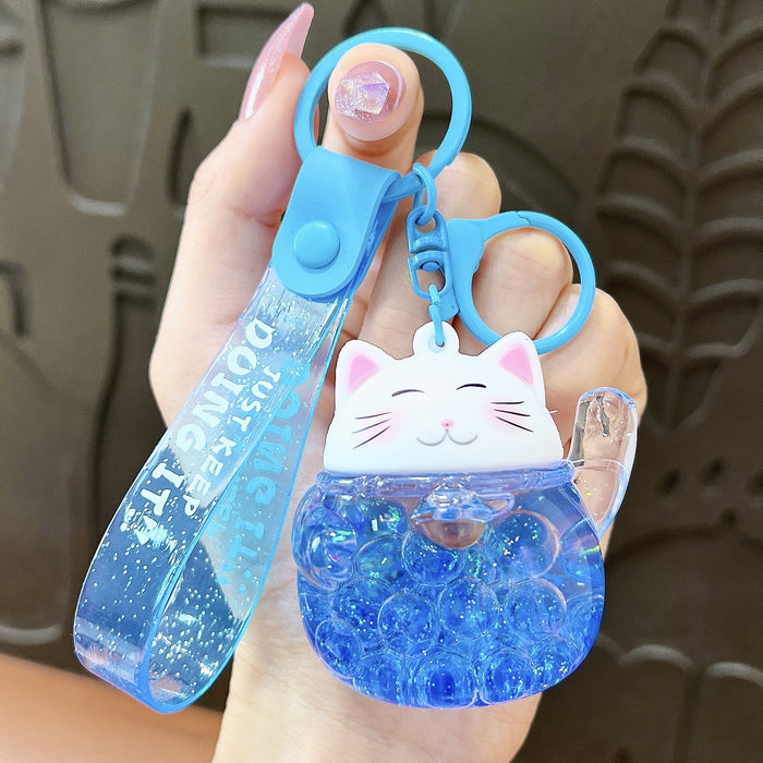 Wholesale Acrylic Bubble Bead Lucky Cat Keychain JDC-KC-YanG062