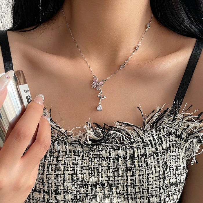 Wholesale Light luxury, niche fashion, high-end feeling, collarbone chain, cat's eye stone, butterfly, water droplet pendant necklace with accessories