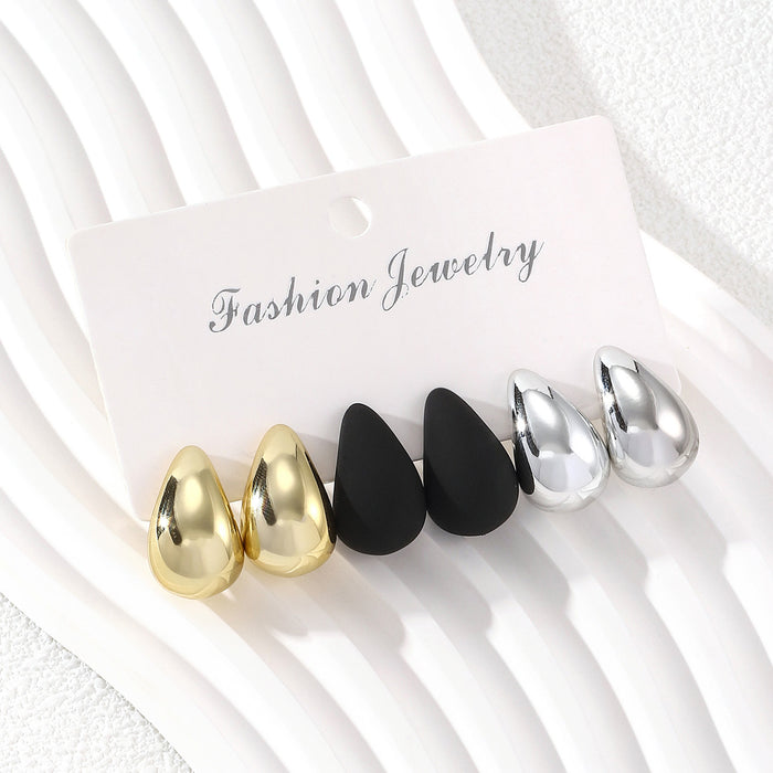 Wholesale Water droplet earring set macaron color niche high-end temperament ear accessory