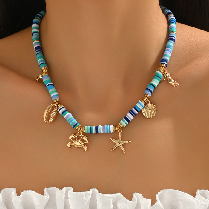 Wholesale Crabs, seahorses, starfish, seashells, soft pottery woven necklace, natural stone bracelet for women