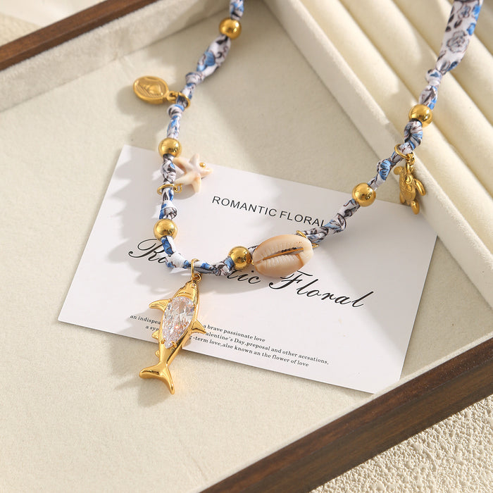 Wholesale Braided Stainless Steel Flower and Ocean Necklace