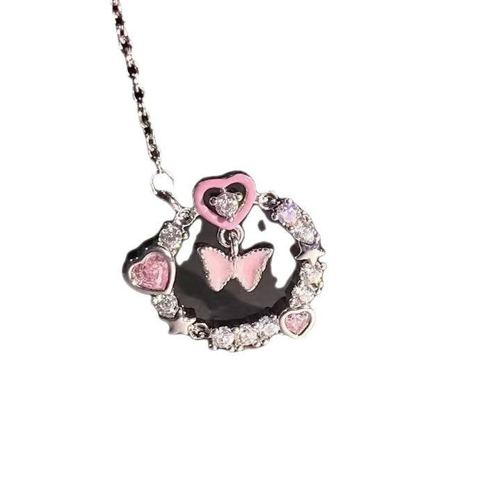 Wholesale Pink butterfly necklace female clavicle chain