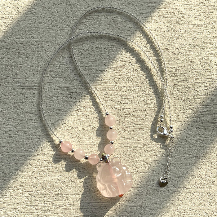 Wholesale Crystal pendant exquisite three-dimensional cute pink crystal necklace for girls