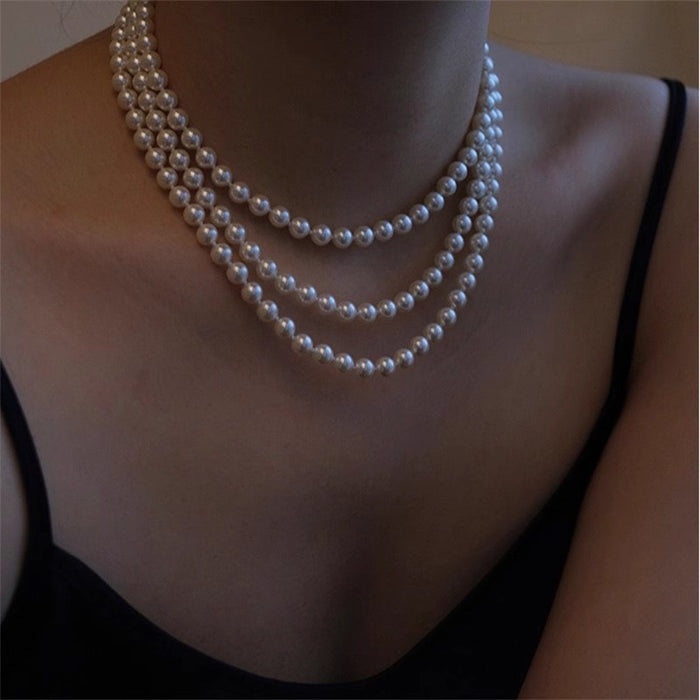 Wholesale Round and long pearl necklace, extra long, light luxury, niche new style, retro and high-end, double-layer and multi-layer layered wearing