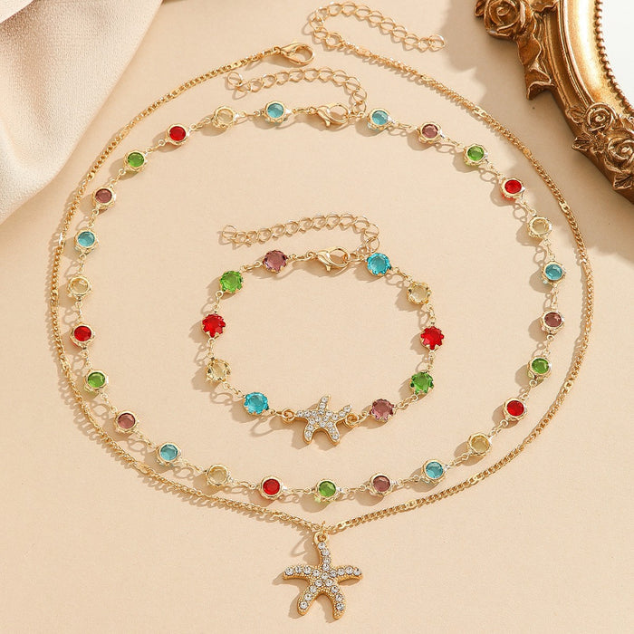Wholesale Starfish Shell Pearl Pendant Necklace Clavicle Chain for Women