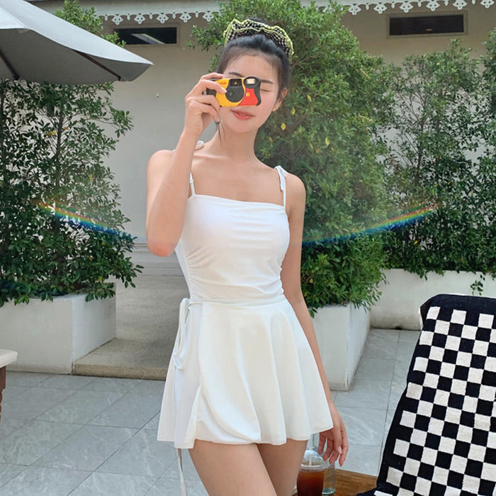 Wholesale 3-color two-piece hot spring new high waisted conservative one-piece dress swimsuit for women