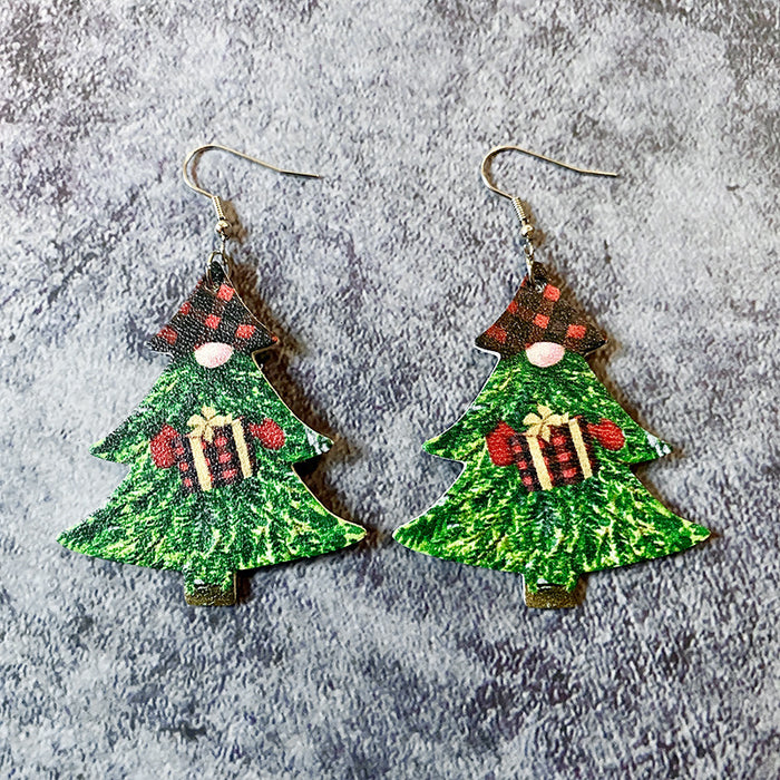 Wholesale Christmas earrings leather Christmas Tree Holiday earrings