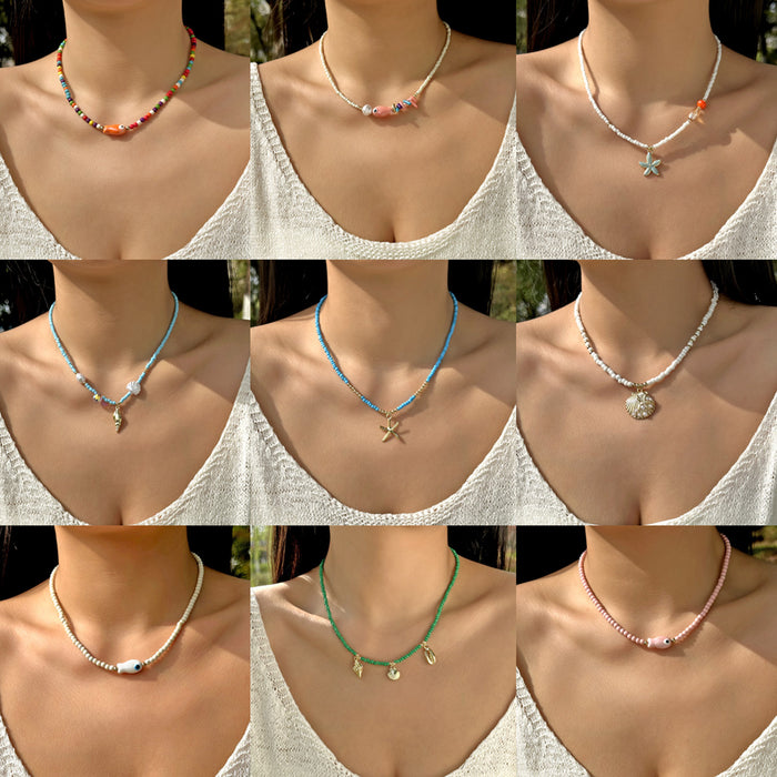 Wholesale Boho Beach Shell Pendant Necklaces Polymer Clay Beaded Choker