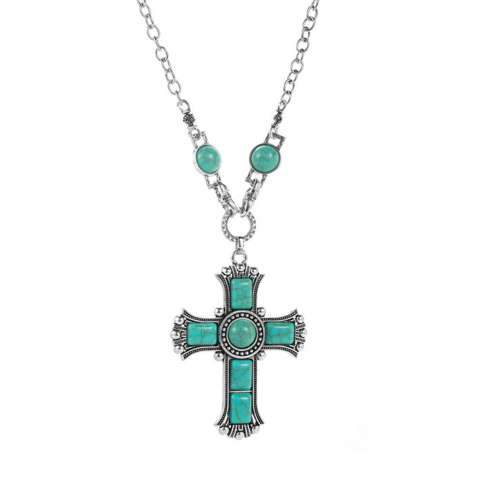 Wholesale Alloy Cross Shape Turquoise Pendant Necklace JDC-NE-HM001