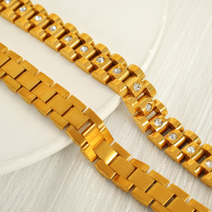 Wholesale White Diamond Titanium Steel Watch Chain Plated Bracelet Trendy Bracelet Metal Sense All-match Bracelet