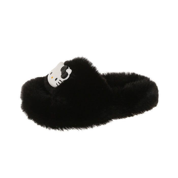 Wholesale Furry Slippers Autumn and Winter Cute Cartoon Cat Thick-Soled Home