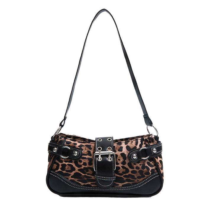 Wholesale Leopard print studded belt bag with large capacity underarm shoulder strap