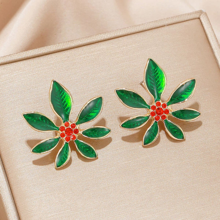 Wholesale Christmas element earrings female red and green color matching  snowflake creative Christmas earrings