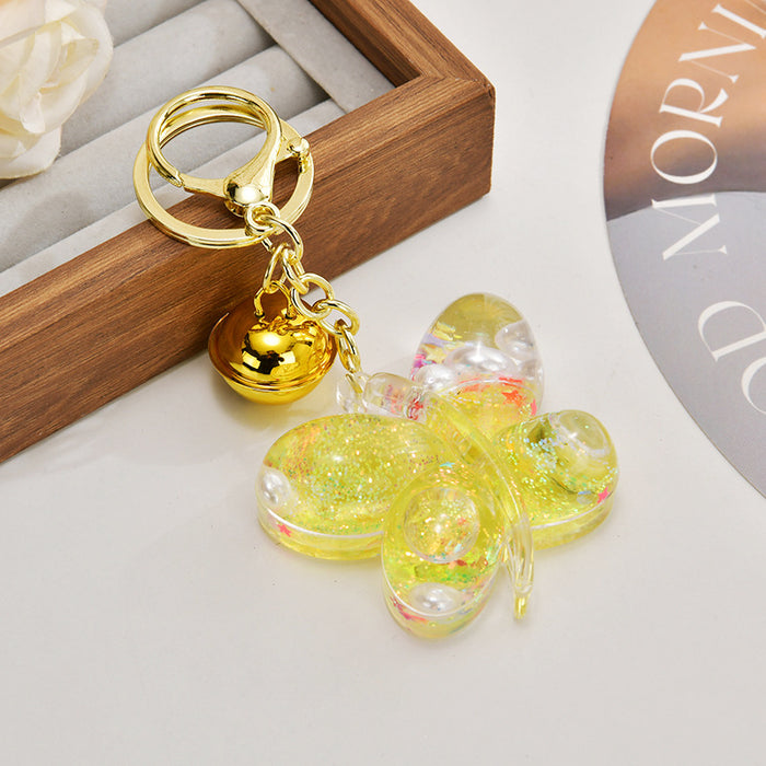 Wholesale Acrylic oil-filled glitter butterfly keychain