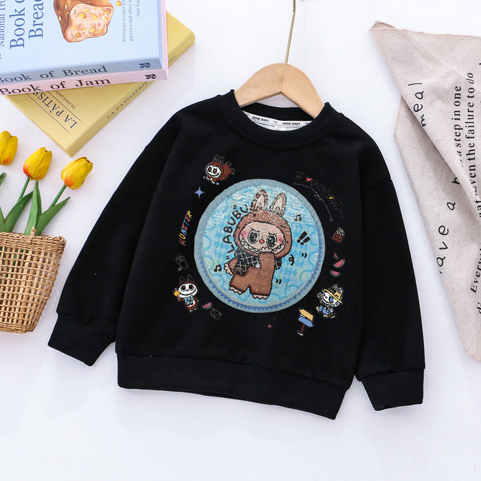 Wholesale Boys'  round neck sweatshirt for boys in autumn,  new style Chinese cotton sweatshirt for children,  trendy printed sweatshirt with double-sided sequins