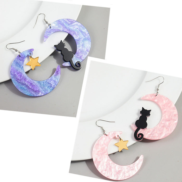 Wholesale Asymmetric Acrylic Moon Cat Earrings JDC-ES-ChouD008