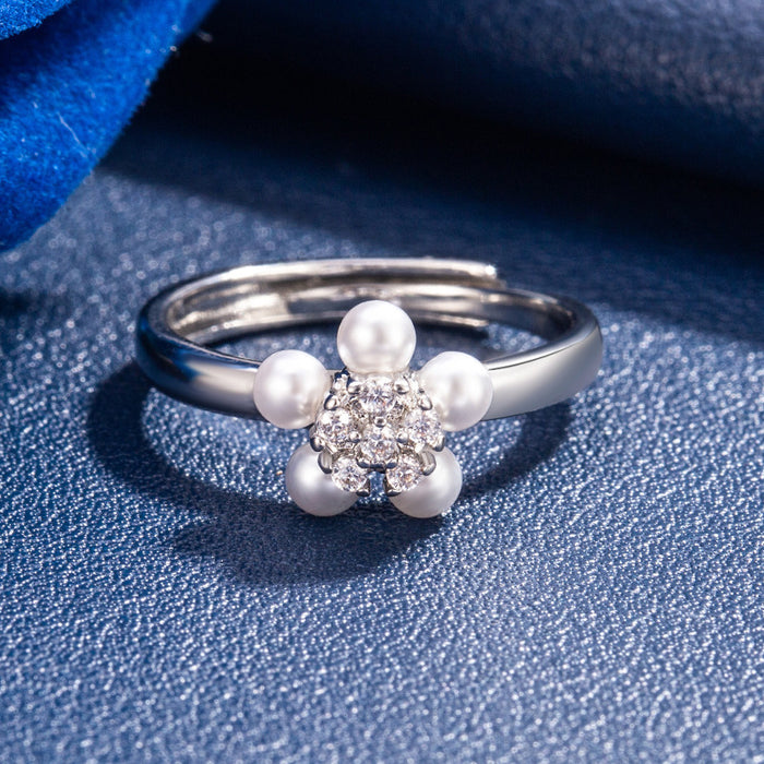 Wholesale DIY Pearl Accessories New 5-piece Pearl Open Ring with Empty Stand Fashion Flower Ring Handpiece Wholesale