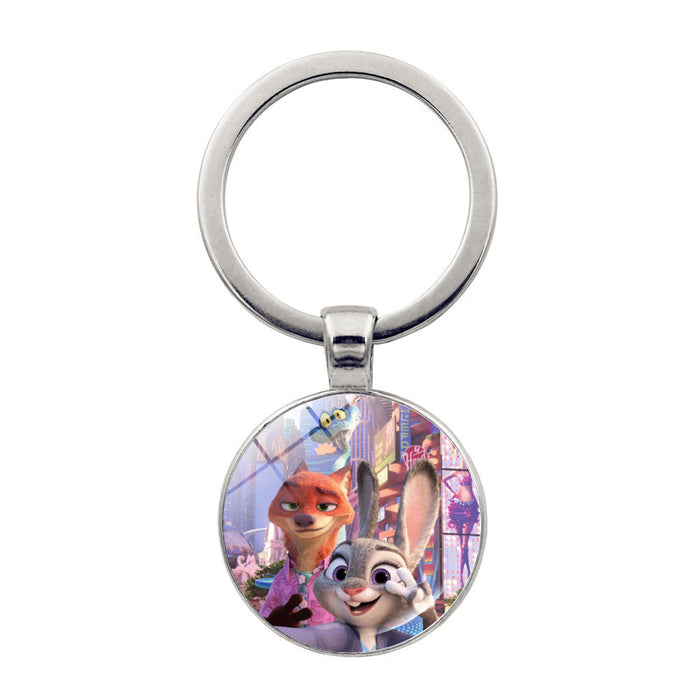 Wholesale Cute round cartoon pendant keychain made of glass