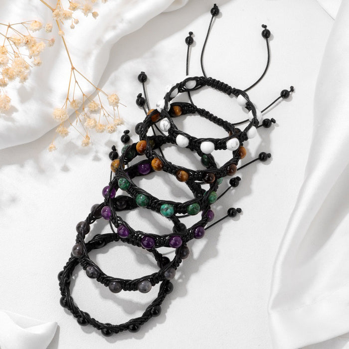 Wholesale Handmade woven bracelet with 8mm stone beads