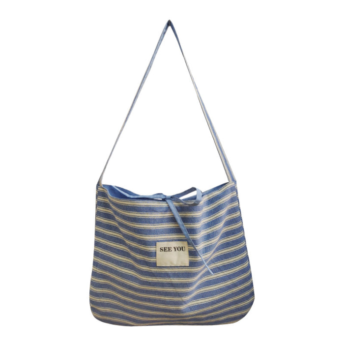Wholesale Canvas striped large capacity fashionable simple versatile crossbody bag for work commuting tote bag