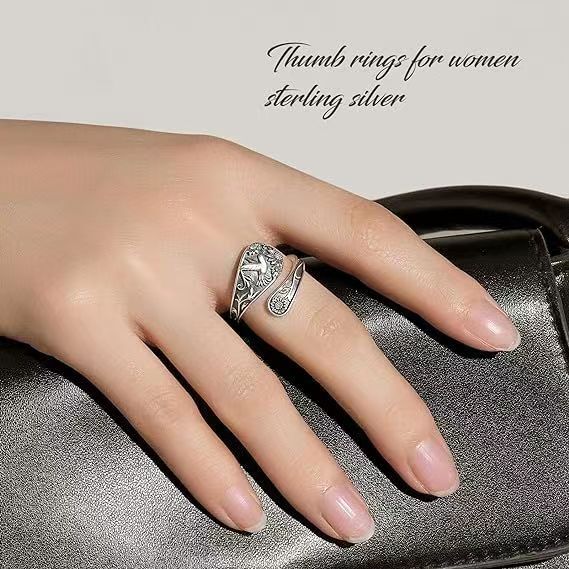 Wholesale European and American retro open-end ring versatile patterned food ring