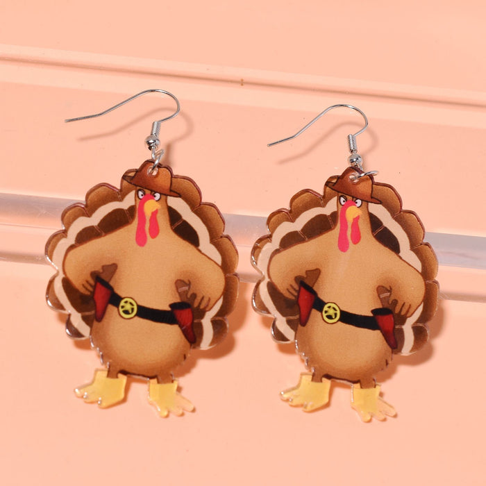 Wholesale Thanksgiving Cartoon Turkey Acrylic Earrings JDC-ES-Xunt005