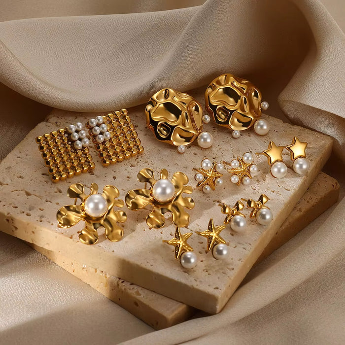 Wholesale Mini Cute Stainless Steel Pearl Starfish Earrings Retro Exquisite Earrings