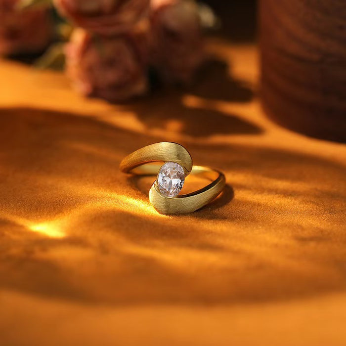 Wholesale Personalized irregular geometric ring, niche and high-end, inlaid with zircon curved ring