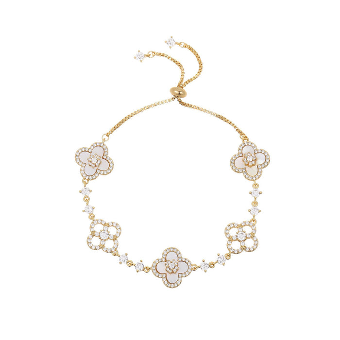 Wholesale Micro-set cubic zirconia four-leaf clover adjustable bracelet