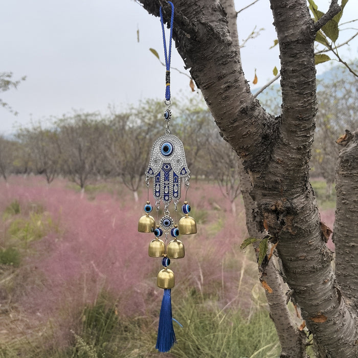 Wholesale Metal copper wind chime pendant, door decoration, copper bell, wind chime, auspicious retro blue pendant