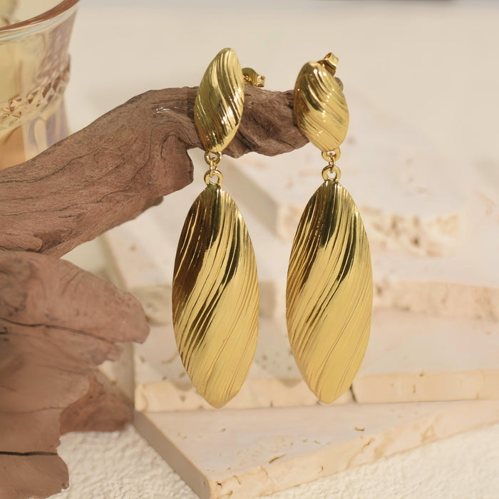 Wholesale Stainless Steel Earrings for Women Striped Long Pendant Earrings Exaggerated Geometric Earrings