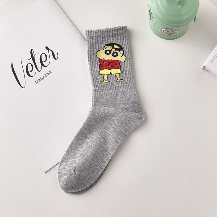 Wholesale Cute Cartoon Socks Women's Men's Stockings Autumn and Winter Outer Wear Shin-Chan Couple Sports Middle Tube