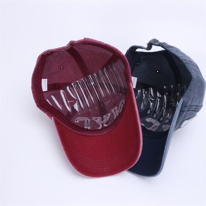 Wholesale Washed embroidered duckbill cap, baseball cap, adhesive fabric, three-dimensional embroidered duckbill cap, curved brim, versatile shade design