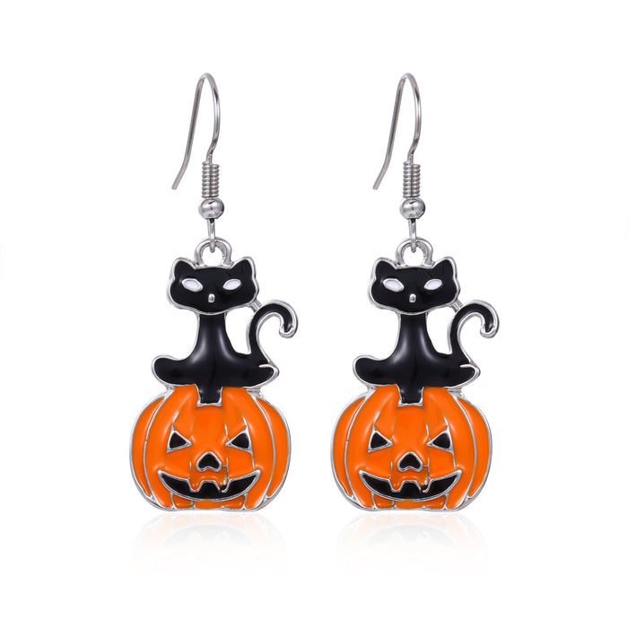 Wholesale 3pcs Halloween Series Skull Pumpkin Zinc Alloy Diamond Earrings JDC-ES-BinL010