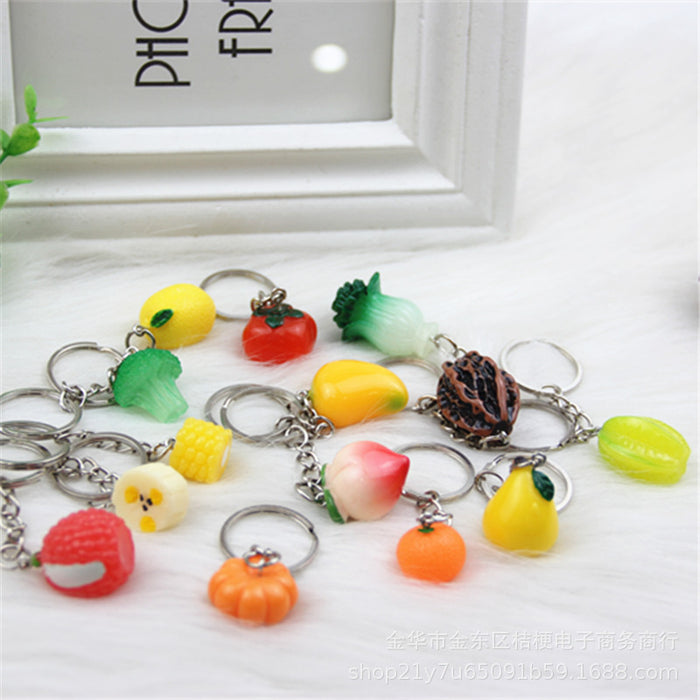 Wholesale Creative Resin Fruit Keychain Simulated Strawberry Grape Pomegranate Watermelon MOQ≥10