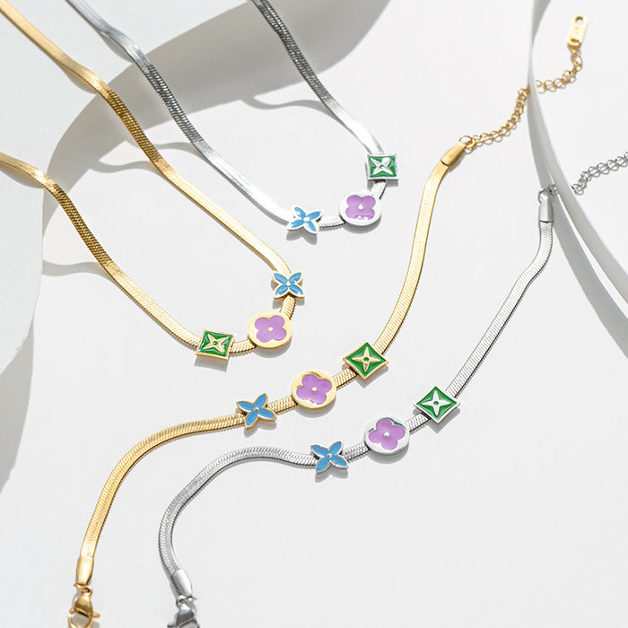 Wholesale French niche design light luxury simple contrasting color geometric necklace JDC-NE-Kucai017