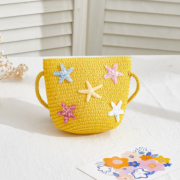 Wholesale Straw Bag for Girls Cute Solid Color Design Summer Travel Crossbody Purse