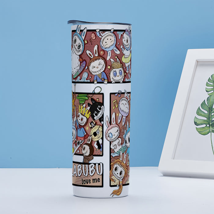 Wholesale Straight cup printed stainless steel thermos cup double-layer straight straw cup