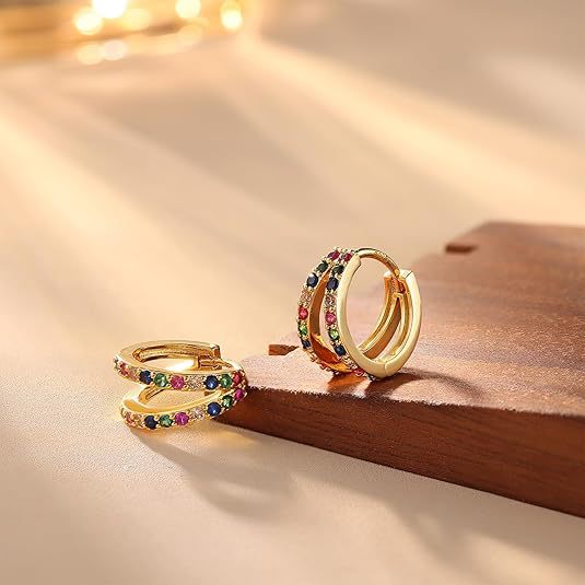 Wholesale New double row colored diamond studded earrings and earrings with fashionable personality, simple temperament