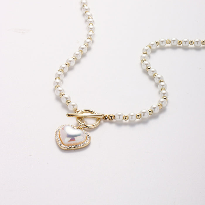 Wholesale New retro style collarbone chain, light luxury style pearl necklace, exquisite bow, heart-shaped necklace