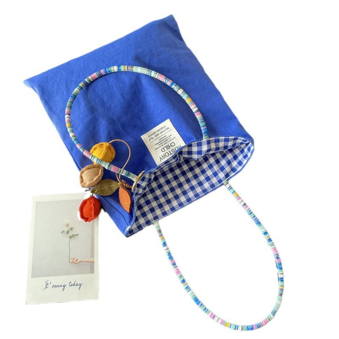 Wholesale Double-sided denim canvas bag, versatile retro contrasting handbag for commuting