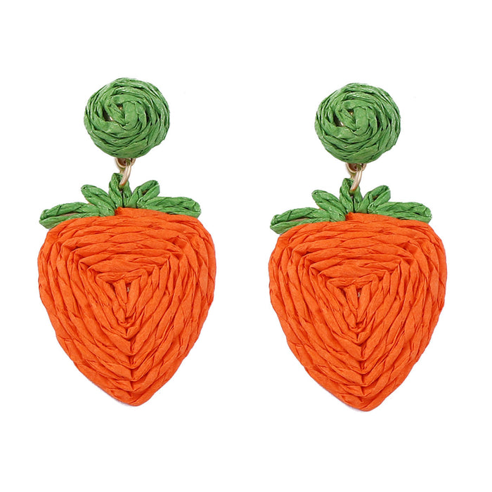 Wholesale dopamine earrings hand woven raffia pastoral flower fruit earrings women