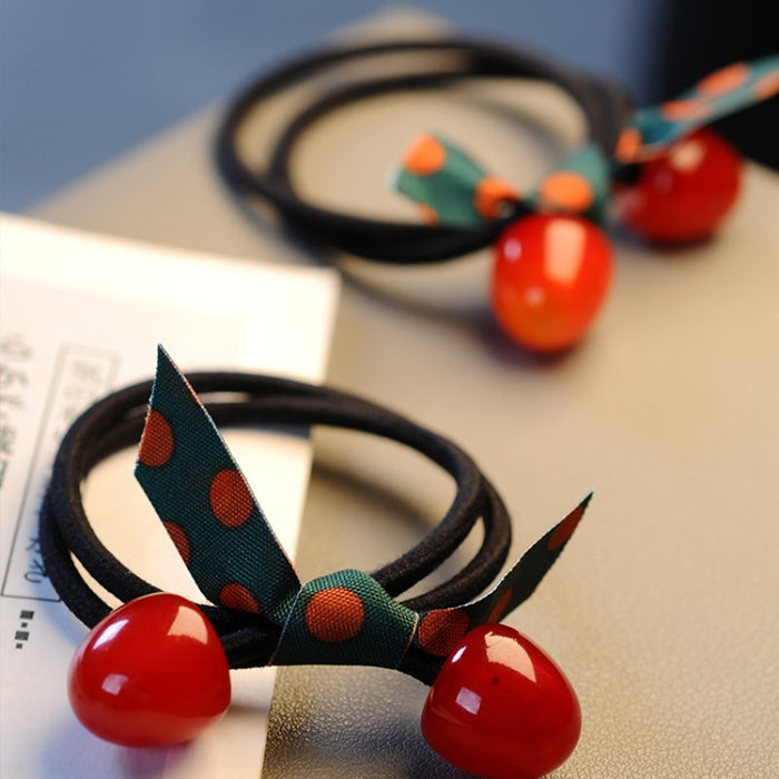 Wholesale Red Cherry Bow Hair Tie Ball Elastic Hair Band Headband Rubber Band Hair Accessories
