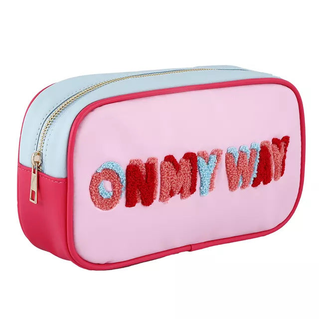 Wholesale Leather Stitching Embroidery Letters Cosmetic Bag JDC-CB-MLD001