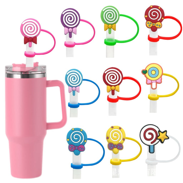 Wholesale Cartoon lollipop shaped dustproof straw cap DIY creative straw decoration cover 8/10mm silicone straw stopper