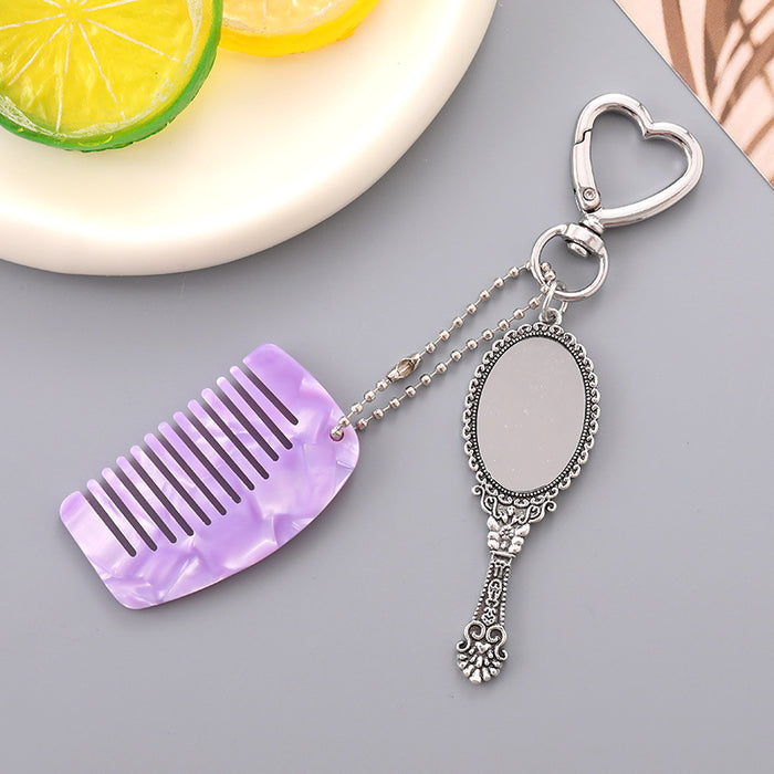 Wholesale Fashionable square mini comb car bag pendant, phone keychain, personalized handle, makeup mirror decoration