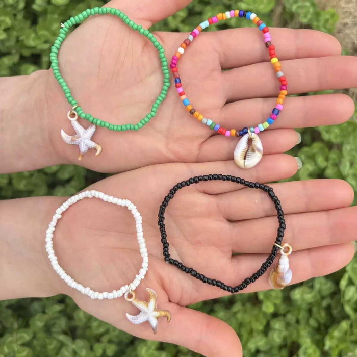 Wholesale Colorful Rice Bead Bracelet Set Ocean Element Shell Starfish Pendant Bracelet for Women
