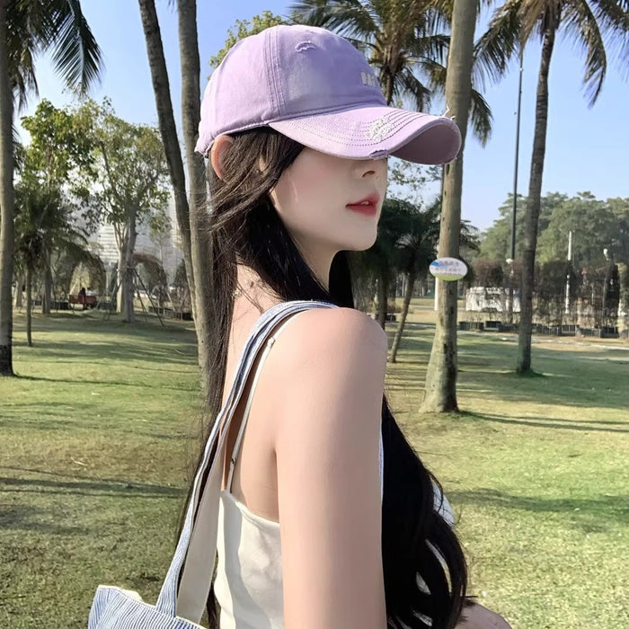 Wholesale Broken hole hat, washed baseball cap, casual embroidered letter duckbill cap, new season sun hat