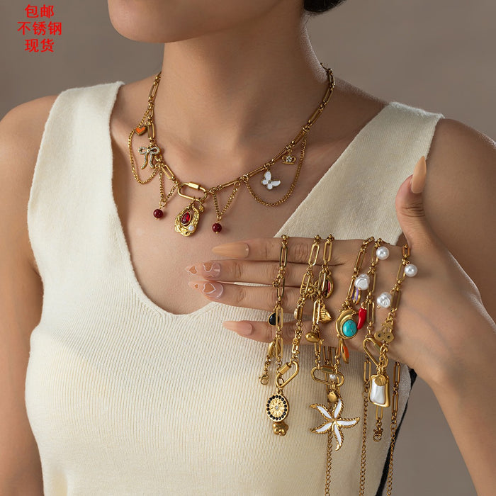 Wholesale Stainless steel beach necklace women's shell pendant starfish fashion collarbone chain heart-shaped butterfly